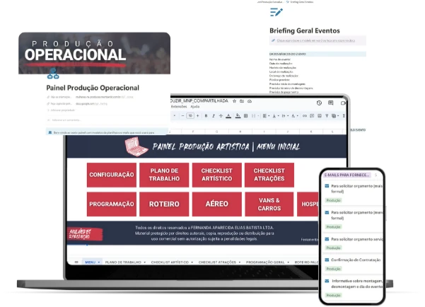 Painéis de produção e modelos de e-mail
