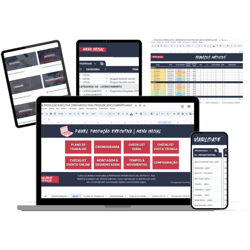 Planilhas do Ferramentas para Produzir em notebook, tablet e celular