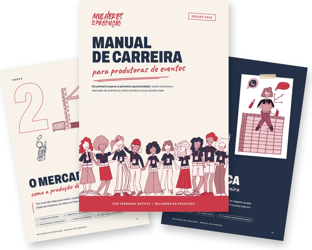 Ebook Manual de Carreira para Produtoras de Eventos, com a capa e páginas internas