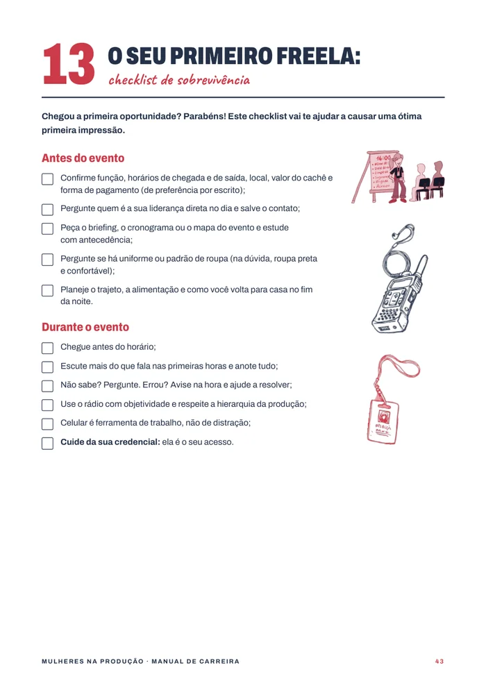 Página do checklist do primeiro freela